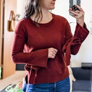 Madewell Tie Cuff Sleeve Crew Neck Rust Red Knit Sweater - XXS